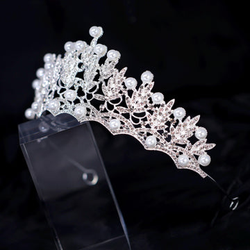 Luxury Crystals Pearl Crest Tiara Floral Leaves Queen Tiara , Bridal Crown, Crystal Wedding, Crystal Wedding Crown, Tiara Bride
